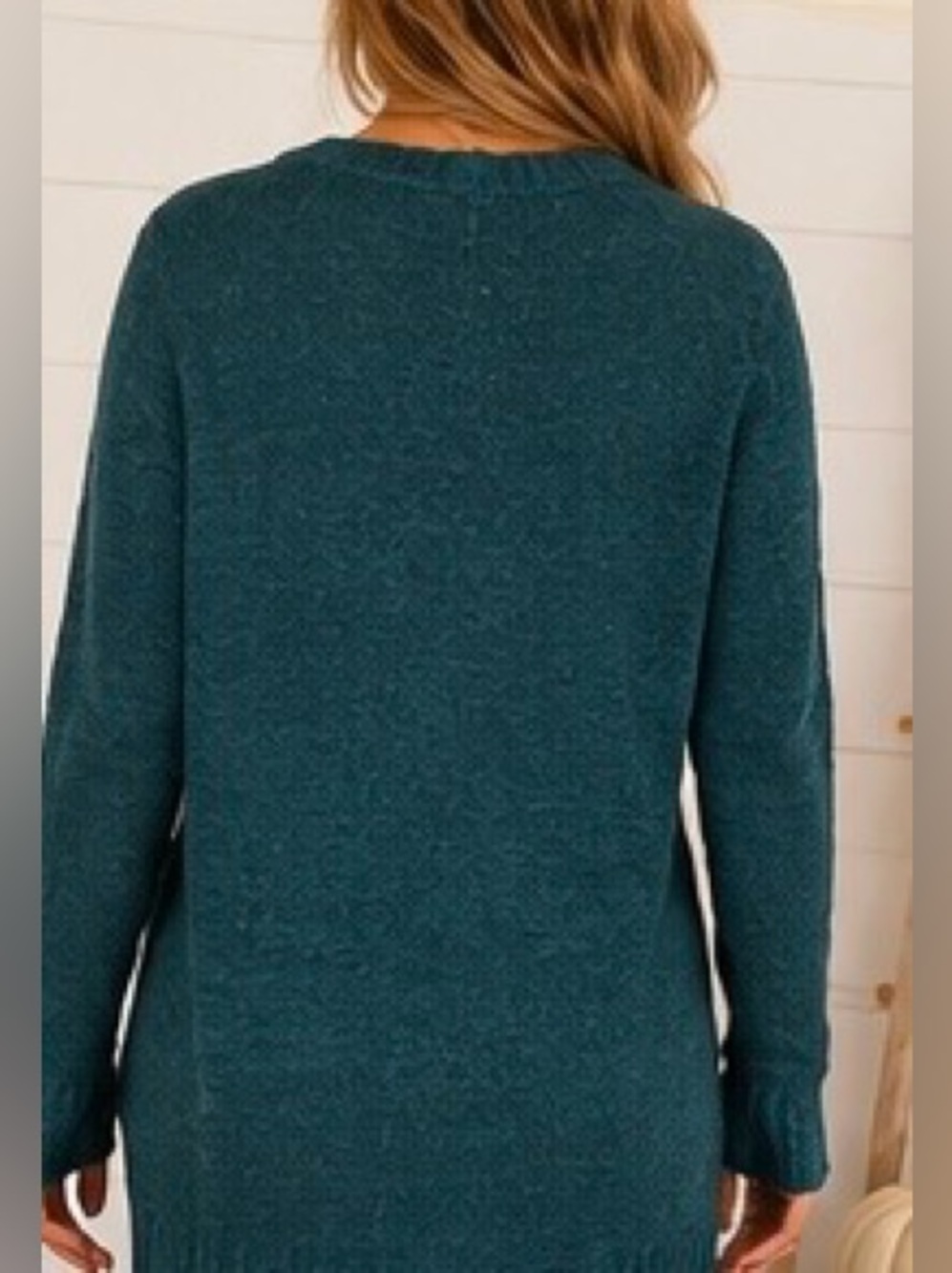 Suzy Shier Teal Slub Knit Distressed High Low Tunic Length Back Sweater Size L